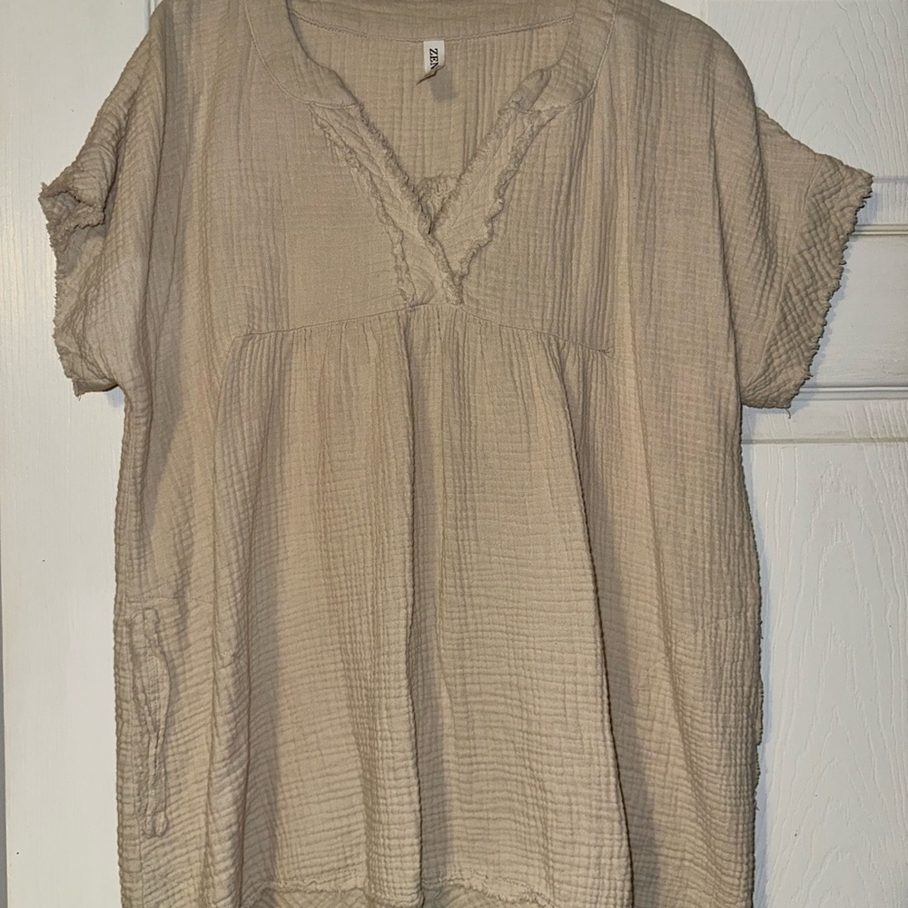 Zenana Outfitters Crinkled Tan Tunic